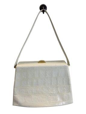 Arcadia Leather structured minimalist White Croc-Embossed Top-Handle Bag